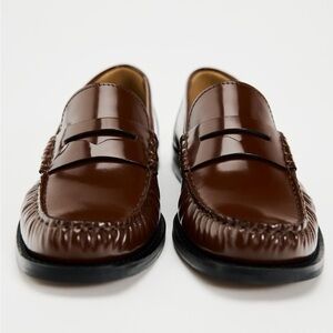 Zara Brown Leather Penny Loafers